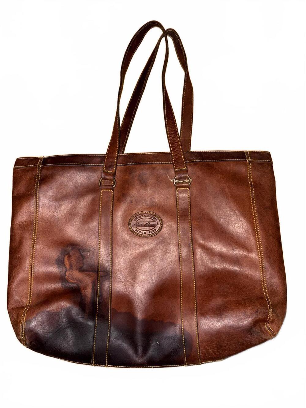 Vintage Eddie Bauer Brown Genuine Leather Tote Bag